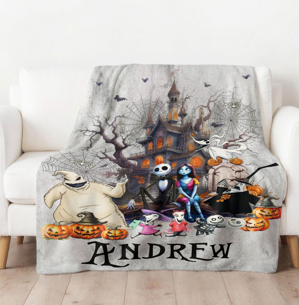 Personalized Nightmare Before Christmas Blanket, Custom Name Jack And Sally Halloween Blanket, Disney Halloween Gift, Halloween Blanket Gift