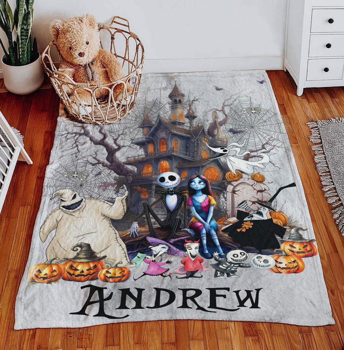 Personalized Nightmare Before Christmas Blanket, Custom Name Jack And Sally Halloween Blanket, Disney Halloween Gift, Halloween Blanket Gift