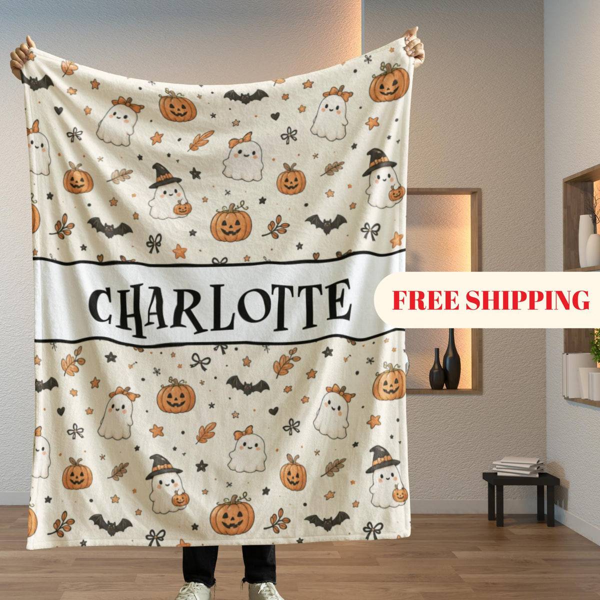 Personalized Halloween Blanket, Kids Halloween Blanket, personalized pumpkin baby blanket, Custom Halloween Blanket, Halloween Name Blanket
