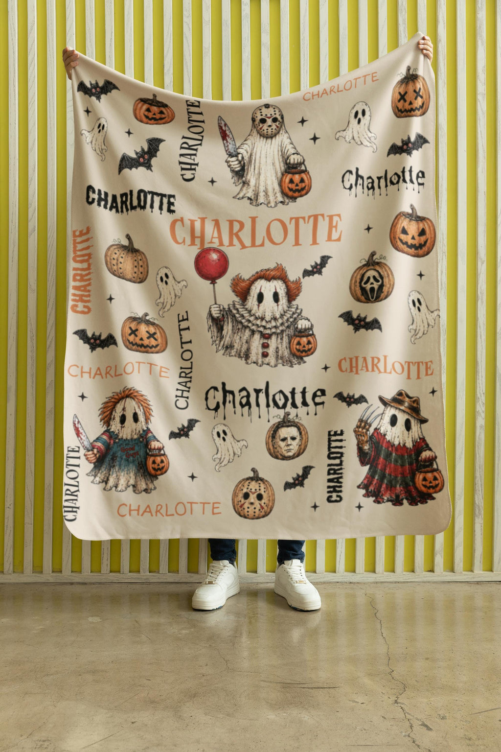 Custom Horror Blanket, Personalized Halloween Name Blanket, Movie Scary Characters Throw, Birthday, Christmas, Thanksgiving Gift for Son Dad
