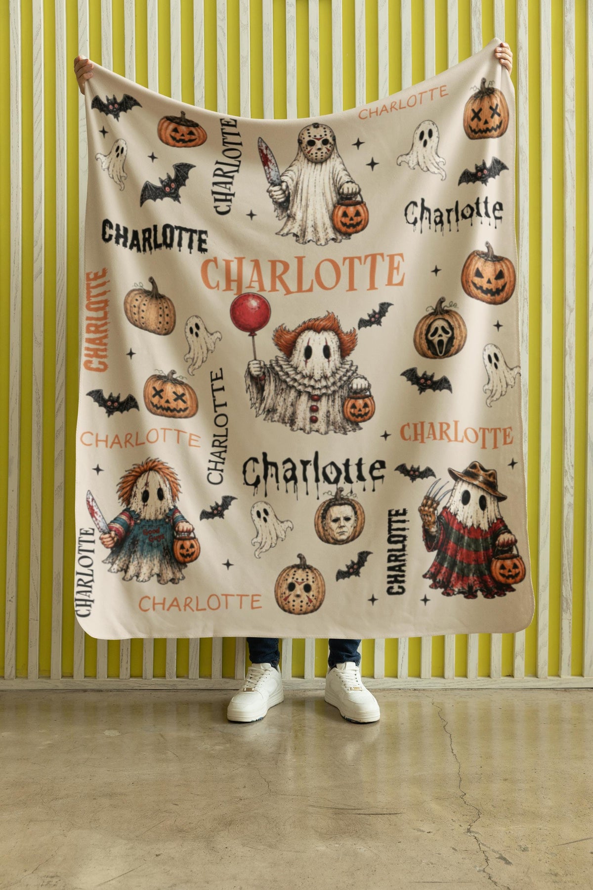 Custom Horror Blanket, Personalized Halloween Name Blanket, Movie Scary Characters Throw, Birthday, Christmas, Thanksgiving Gift for Son Dad