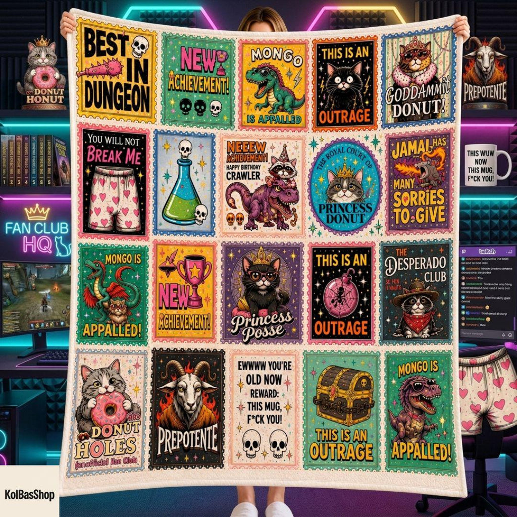 Dungeon Crawler Carl Princess Donut Fleece Blanket, Fantasy Book Sherpa Throw, Gamer Dad Gift, Nerd Room Decor