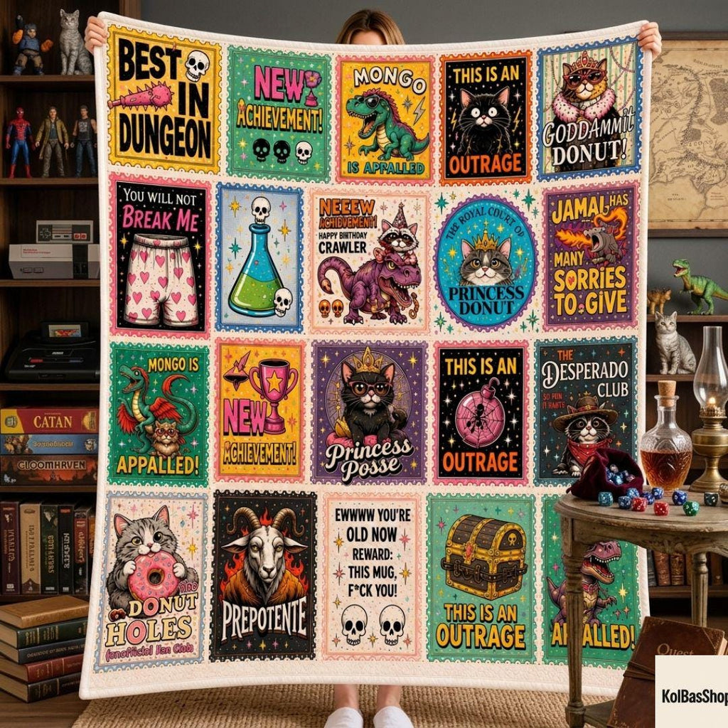 Dungeon Crawler Carl Princess Donut Fleece Blanket, Fantasy Book Sherpa Throw, Gamer Dad Gift, Nerd Room Decor