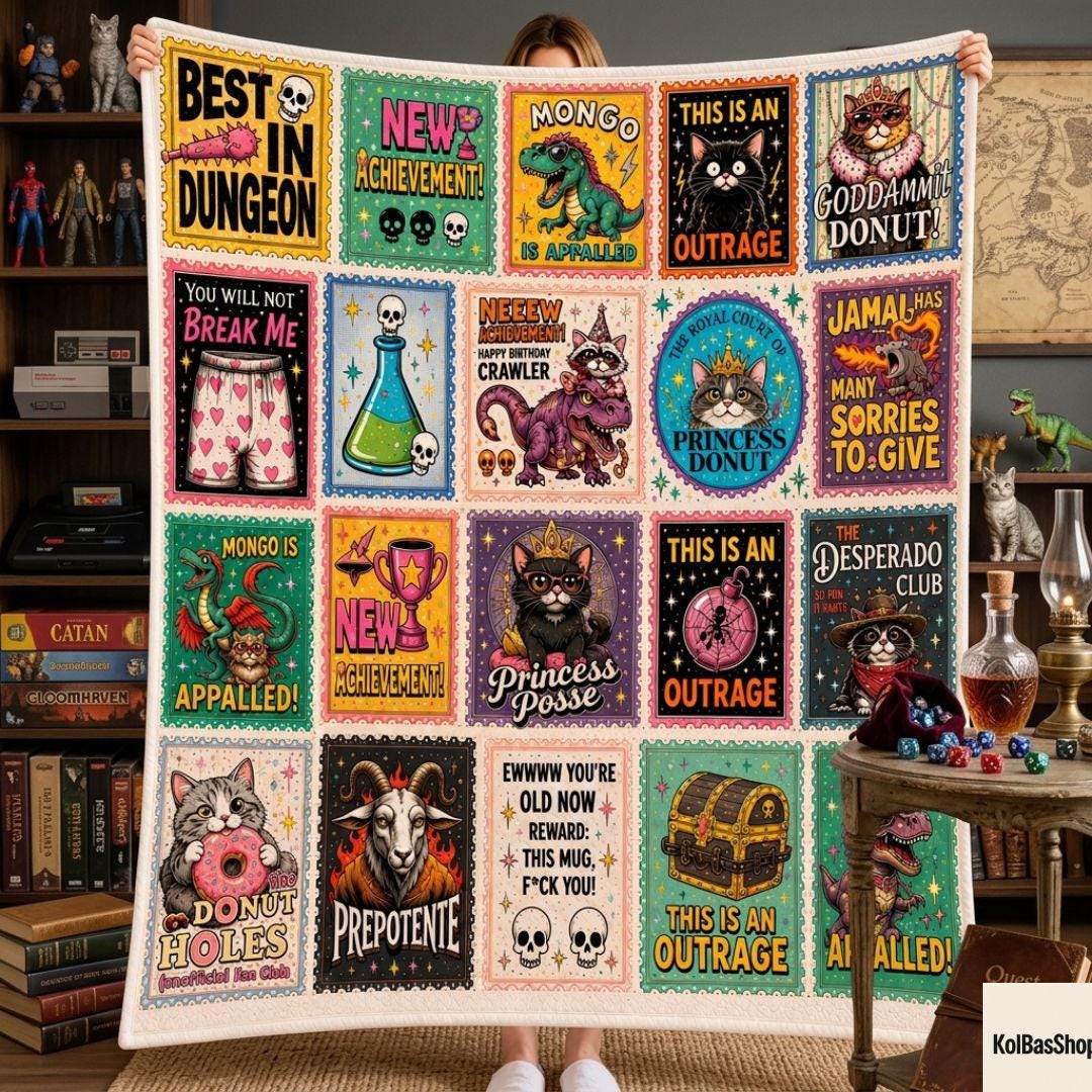 Dungeon Crawler Carl Princess Donut Fleece Blanket, Fantasy Book Sherpa Throw, Gamer Dad Gift, Nerd Room Decor