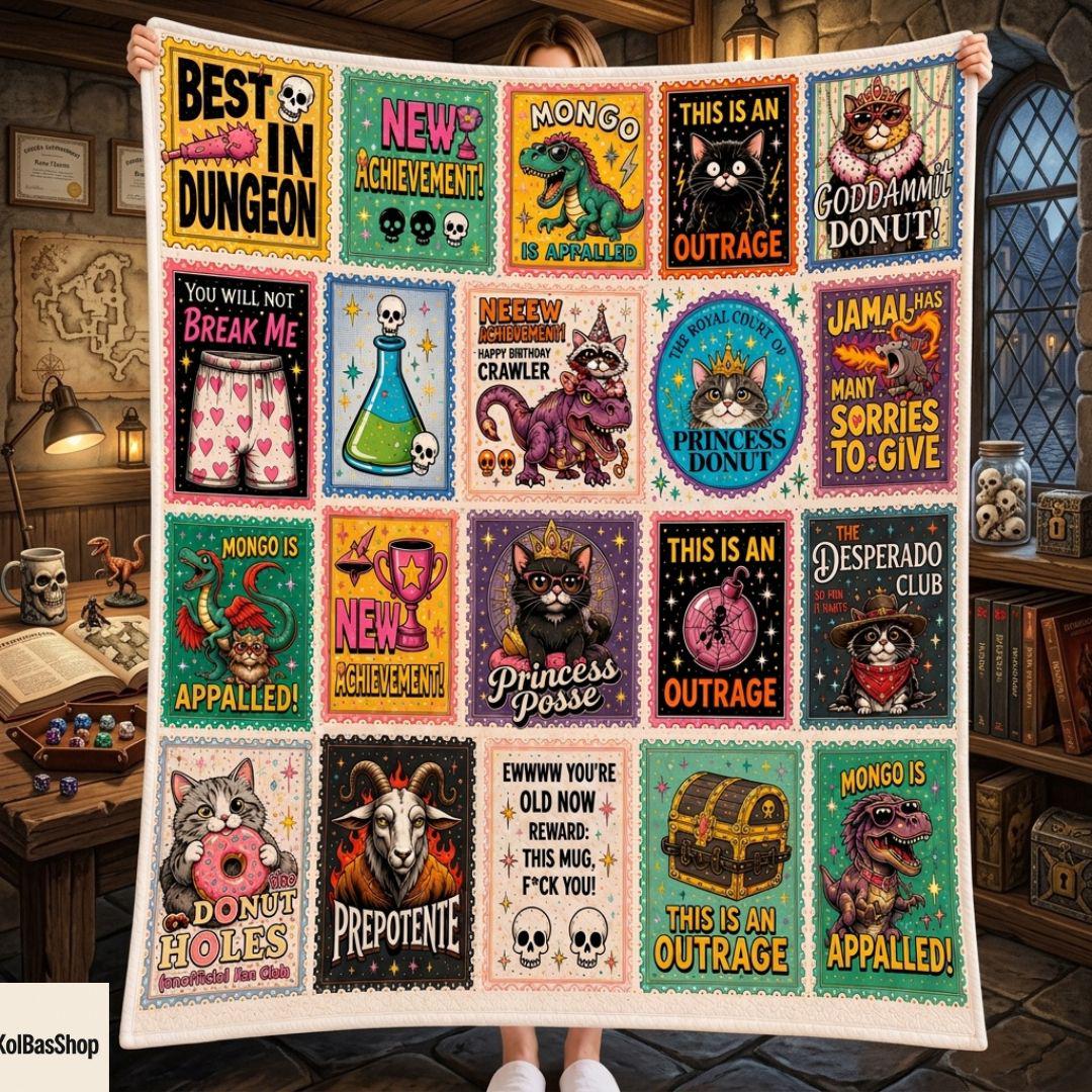 Dungeon Crawler Carl Princess Donut Fleece Blanket, Fantasy Book Sherpa Throw, Gamer Dad Gift, Nerd Room Decor