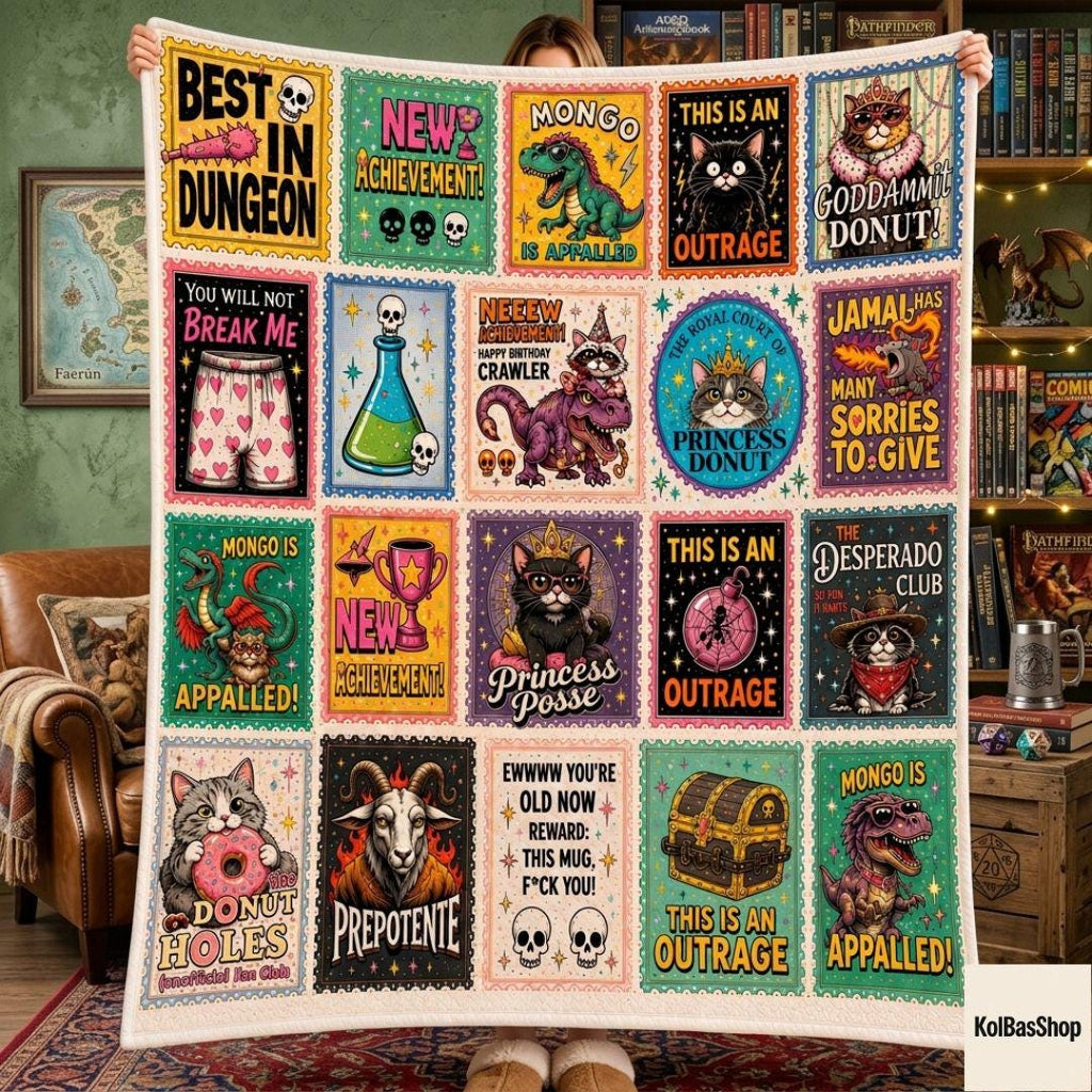 Dungeon Crawler Carl Princess Donut Fleece Blanket, Fantasy Book Sherpa Throw, Gamer Dad Gift, Nerd Room Decor