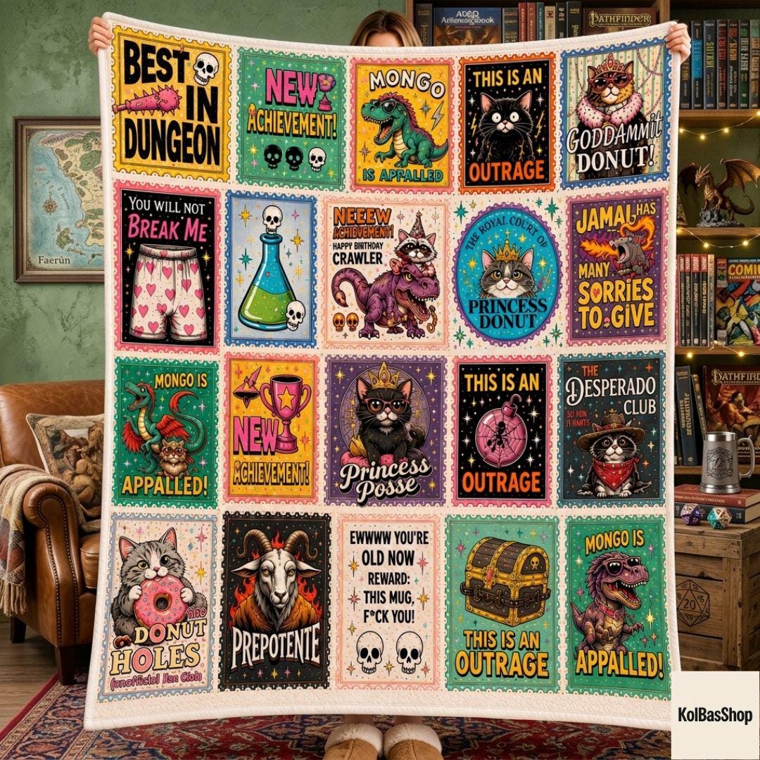 Dungeon Crawler Carl Princess Donut Fleece Blanket, Fantasy Book Sherpa Throw, Gamer Dad Gift, Nerd Room Decor