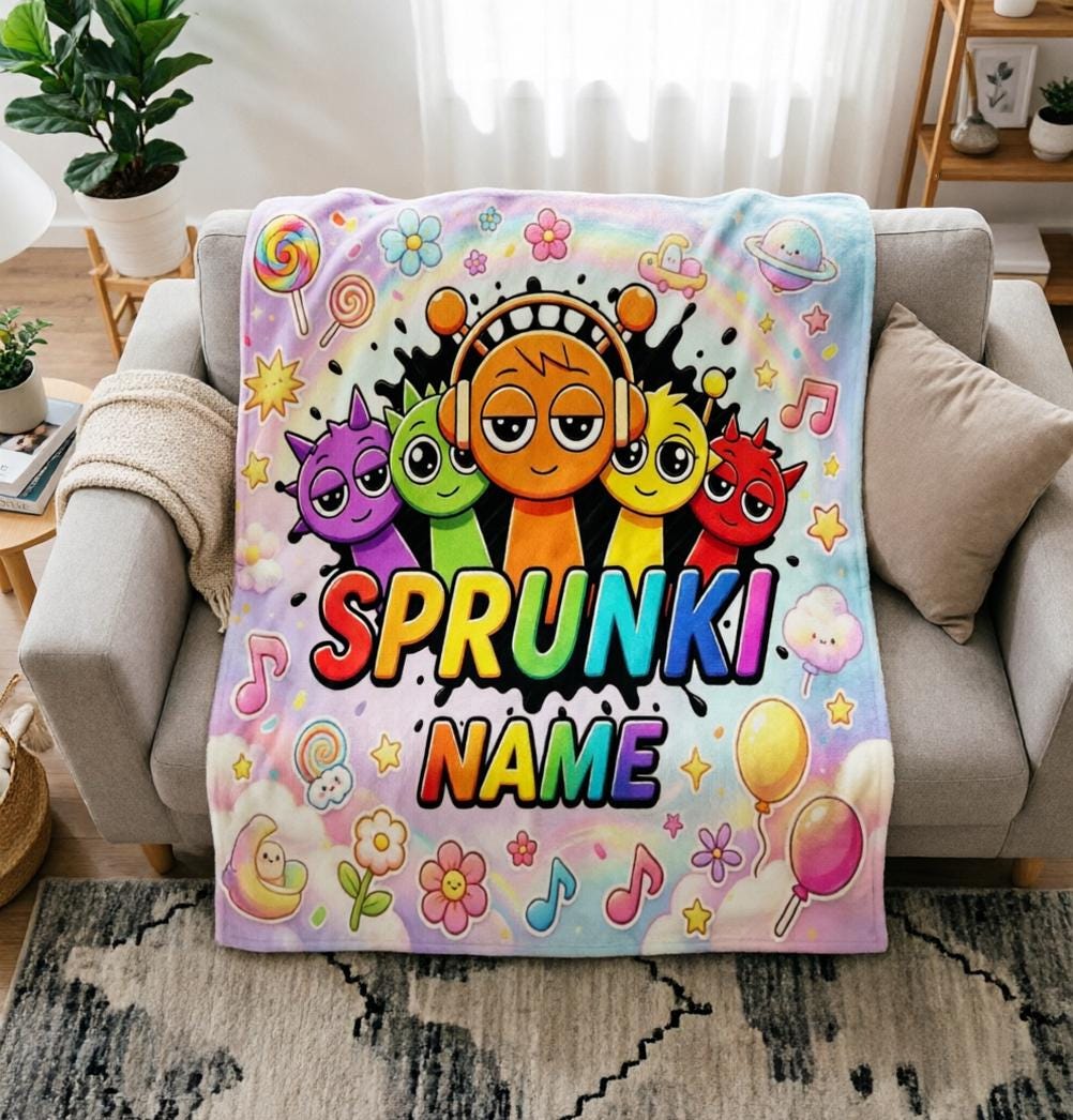 Personalized Sprunki Blanket Soft Throw, Custom Name Fleece, Gift For Kid Game Enthusiasts