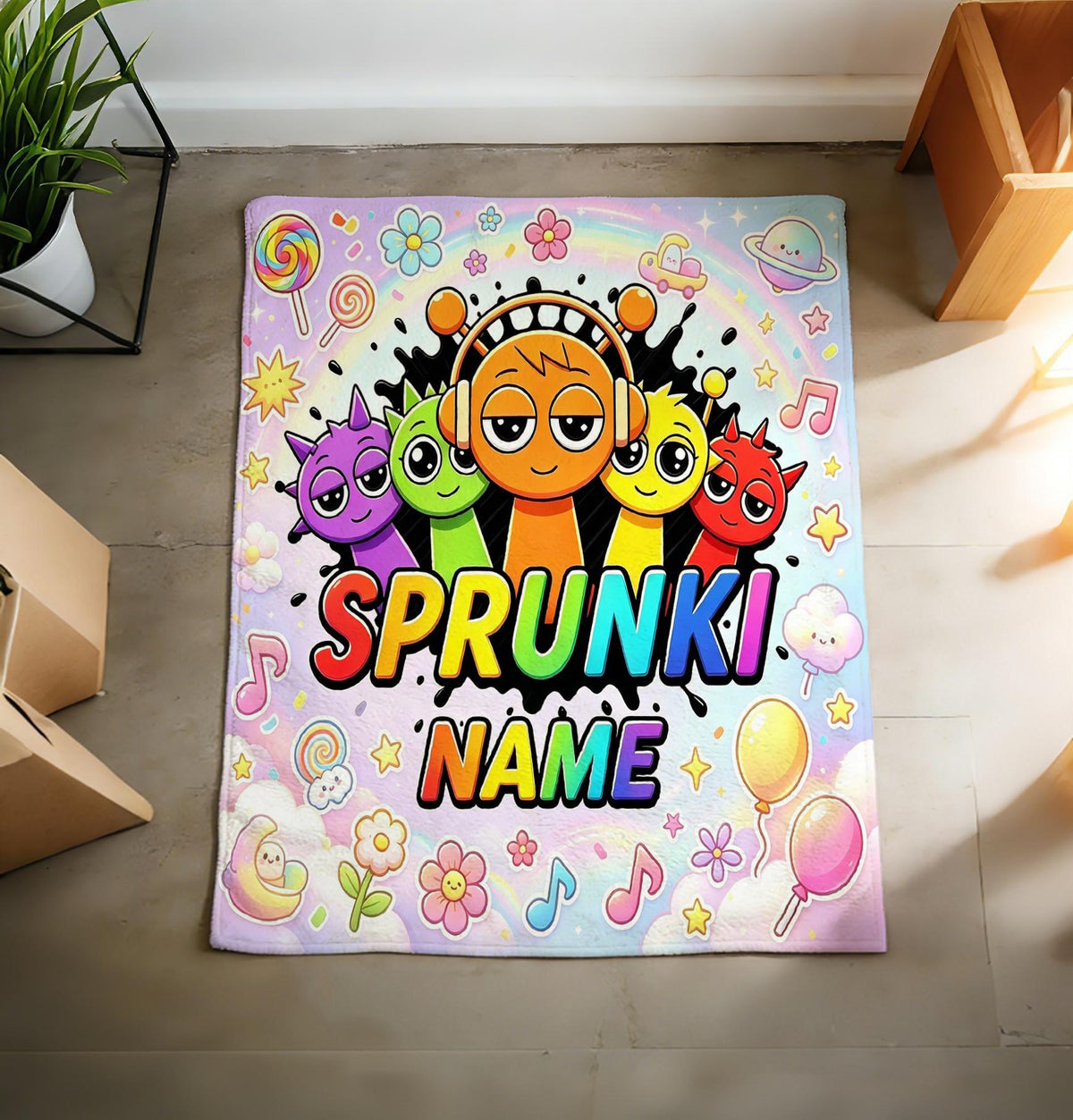 Personalized Sprunki Blanket Soft Throw, Custom Name Fleece, Gift For Kid Game Enthusiasts