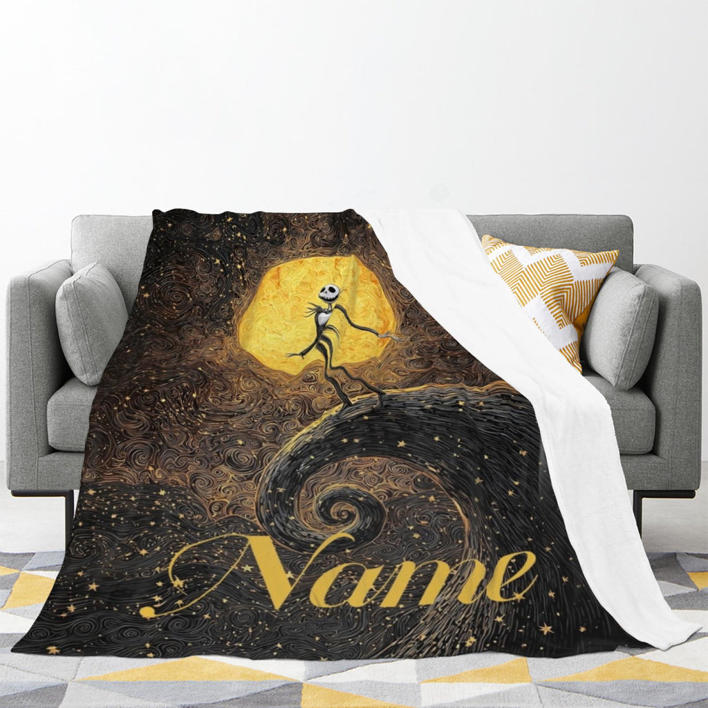 Personalized Gothic Skeleton Blanket, Custom Name Moonlit Halloween Throw, Spooky Holiday Gift