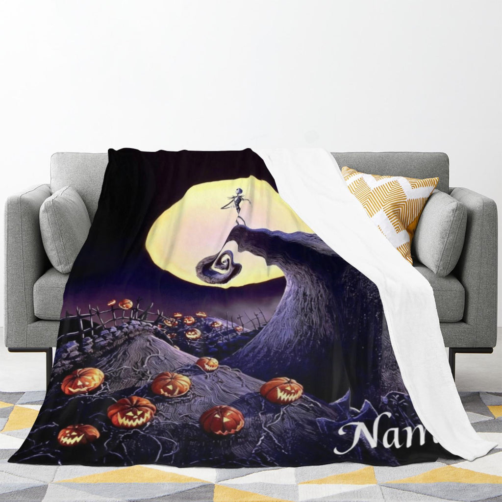 Personalized Pumpkin King Blanket, Custom Name Gothic Moon Throw, Spooky Halloween Gift
