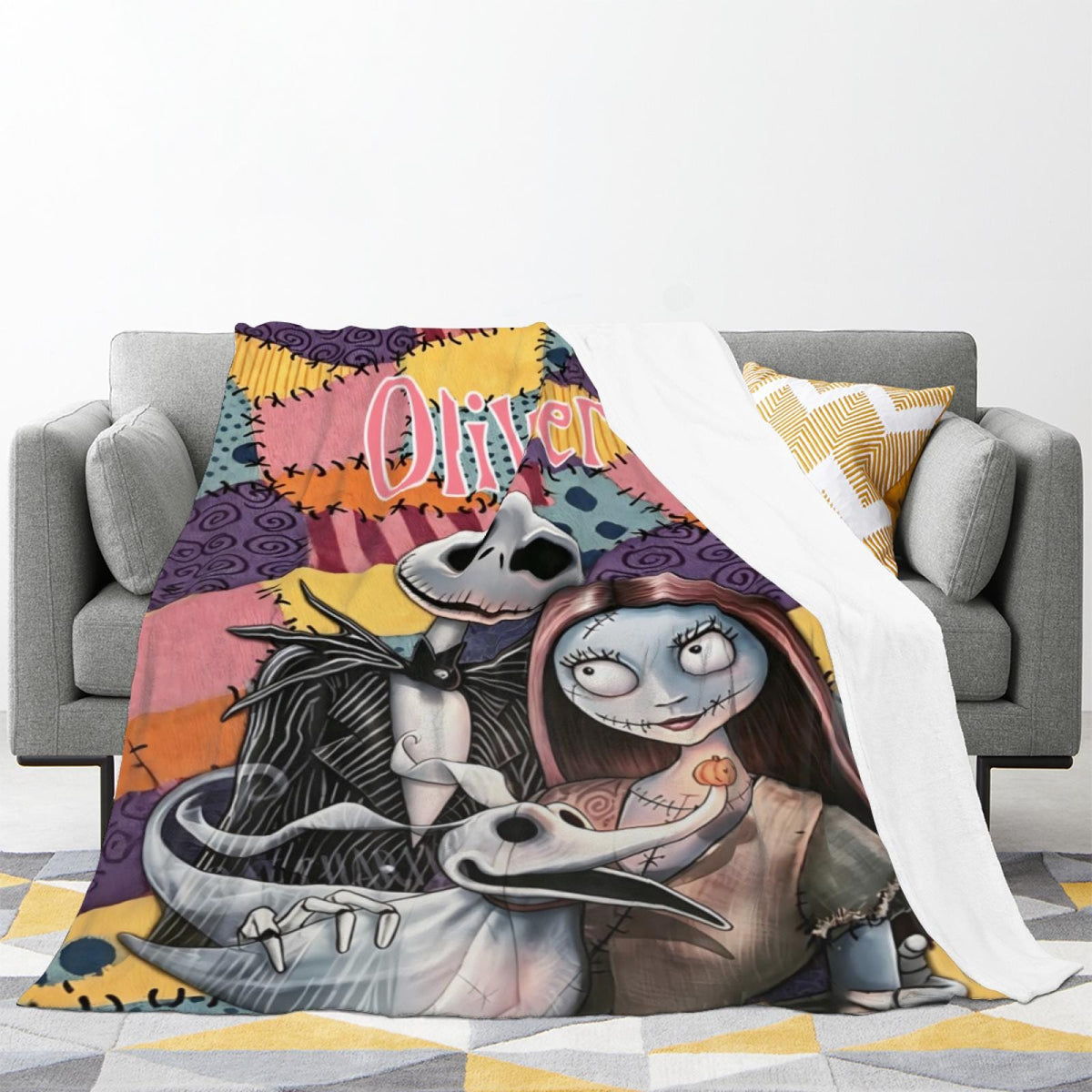 Custom Skeleton Moon Blanket, Personalized Gothic Halloween Throw, Dark Fantasy Room Decor