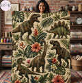 Tropical Dinosaur Blanket, Jurassic Dino Throw Blanket, T-Rex & Stegosaurus Fleece Blanket, Botanical Cozy Home Decor, Dinosaur Lover Gift