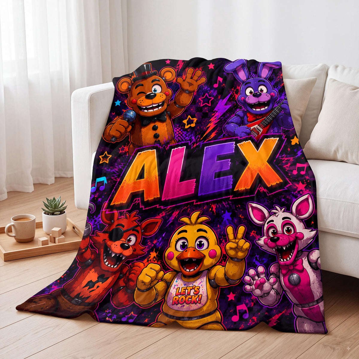 Personalized FNAF Blanket Custom Name Flannel Throw Five Nights Gamer Gift Boys Bedroom Decor Kids Birthday Present Gaming Room Bedding