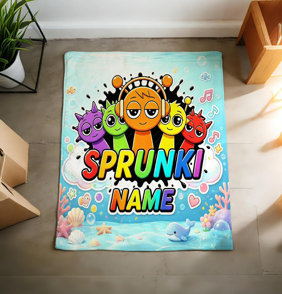 Custom Sprunki Blanket Soft Throw, Personalised Name Fleece, Birthday Gift For Young Game Players