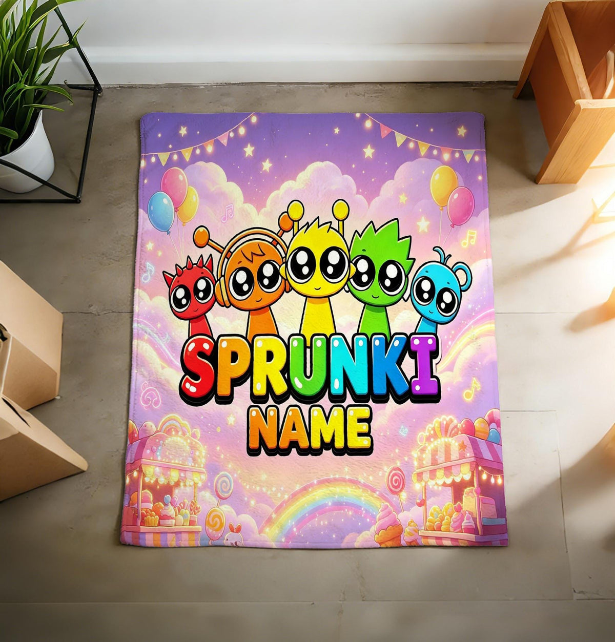 Custom Sprunki Blanket Soft Throw, Personalised Name Fleece, Gift For Young Game Fans