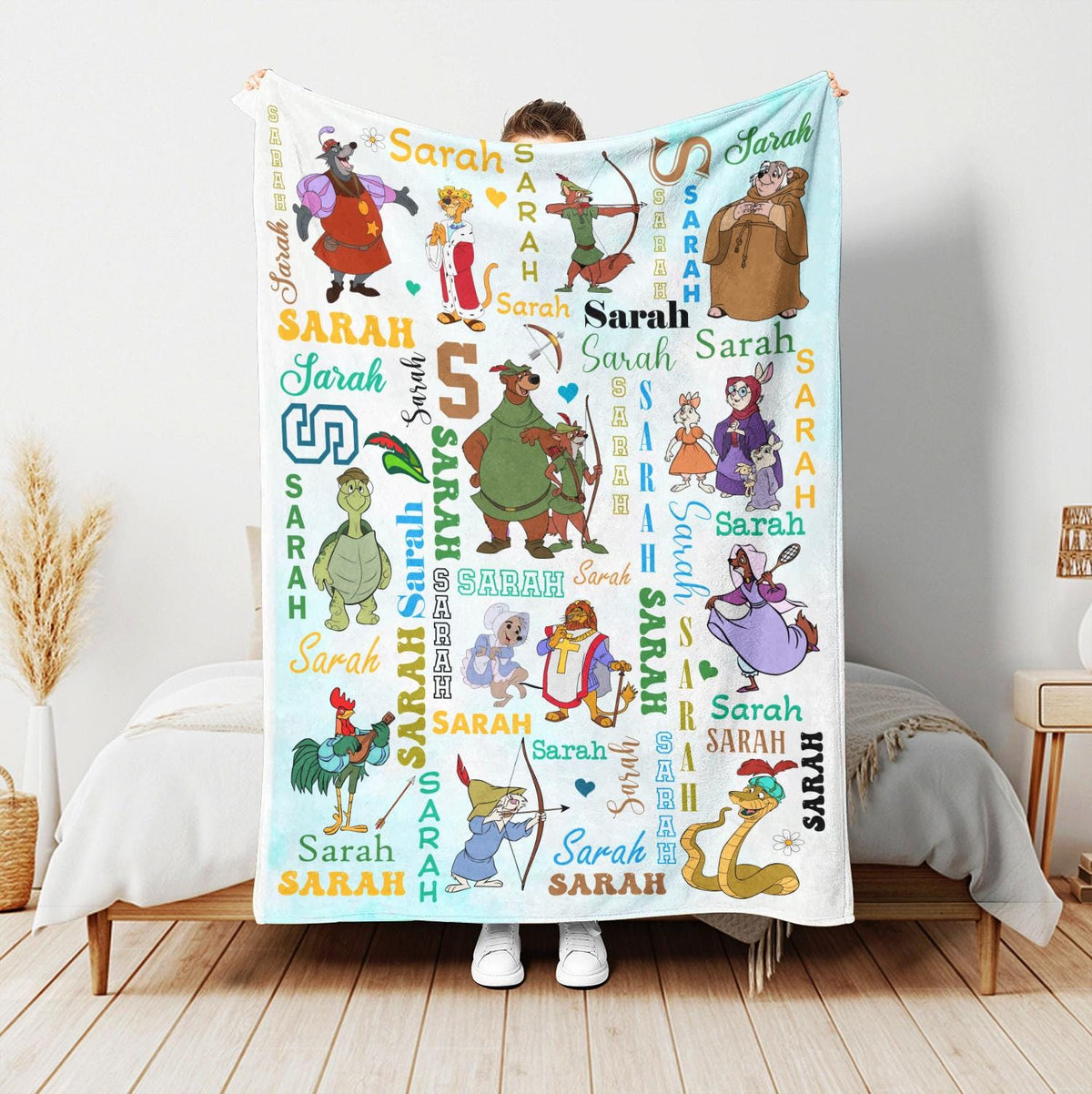 Custom Robin Hood Blanket,Personalized Name Disney Movie Throw Blanket,Soft Fleece Bedding,Classic Cartoon Nursery Decor,Gift for Kids Adult