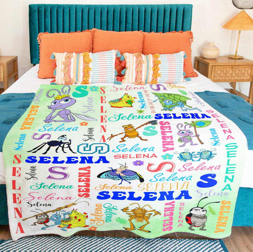 Personalized A Bug's Life Blanket, Custom Insect Soft Fleece Throw, Cute Disney Bugs Kids Blanket, Nursery Decor Birthday Gift,Flik Atta Dot