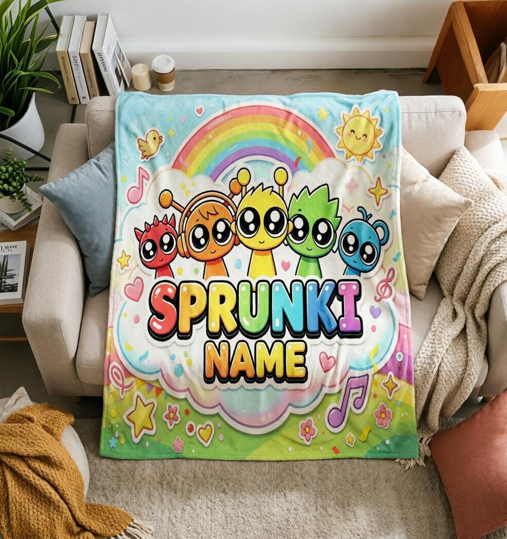 Custom Sprunki Blanket Soft Throw, Rainbow Pastel Fleece, Gift For Music‑Loving Children