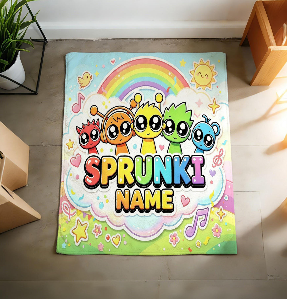 Custom Sprunki Blanket Soft Throw, Rainbow Pastel Fleece, Gift For Music‑Loving Children