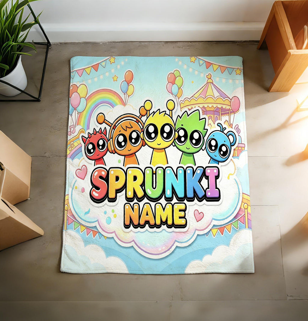 Custom Sprunki Blanket Soft Throw, Rainbow Pastel Fleece, Gift For Music‑Loving Children
