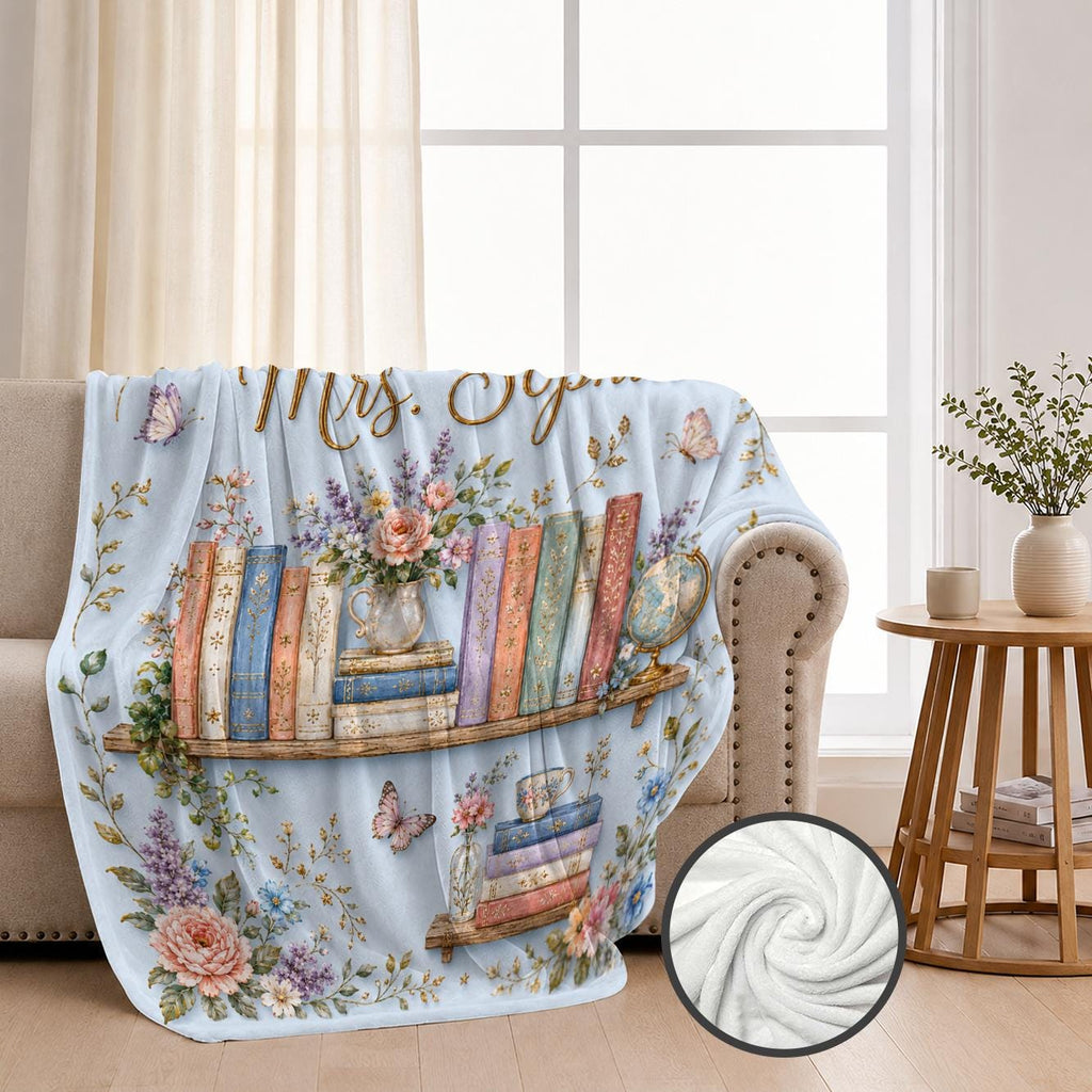Book Lover Blanket, Personalized Reading Blanket, Floral Bookshelf Throw, Bookish Gift for Reader, Librarian Gift, Cozy Library Decor