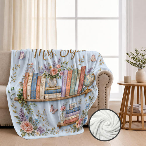 Book Lover Blanket, Personalized Reading Blanket, Floral Bookshelf Throw, Bookish Gift for Reader, Librarian Gift, Cozy Library Decor