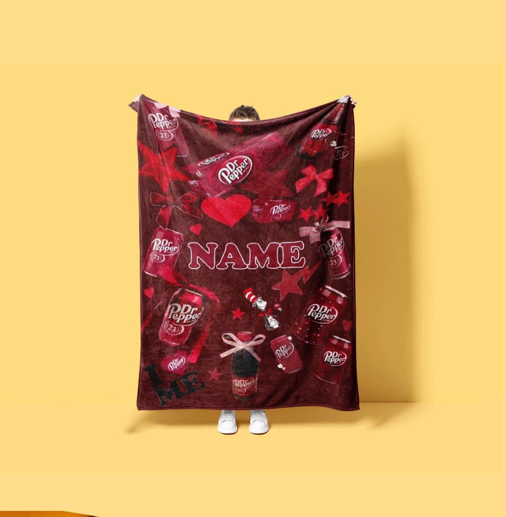 Sparkling Pink Dr Pepper Throw Custom Name Glitter Soda Blanket Cherry Star Aesthetic Bedding Girly Coquette Room Decor Fan Gift