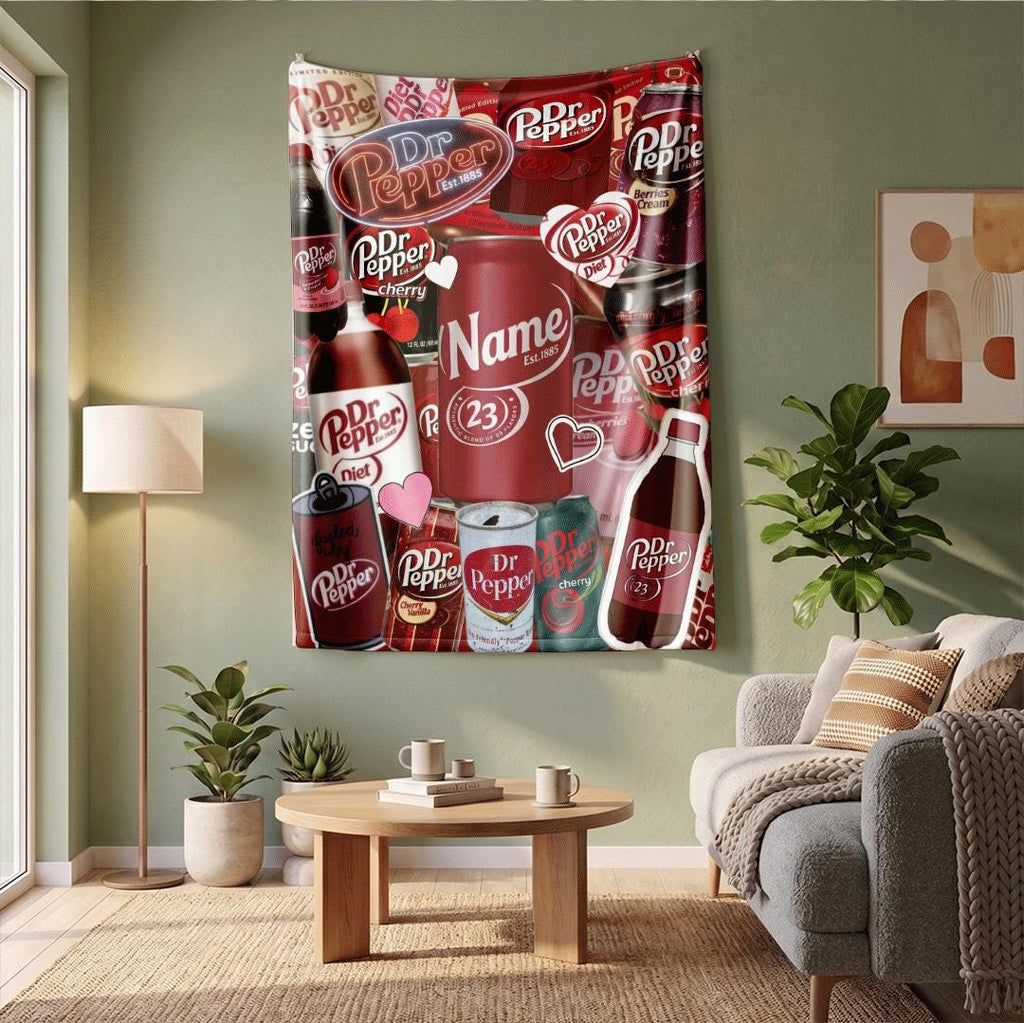 Ultimate Dr Pepper Flavor Collection Blanket Custom Name Throw Diet Cherry Vanilla Soda Art Bedding Fan Room Decor Gift