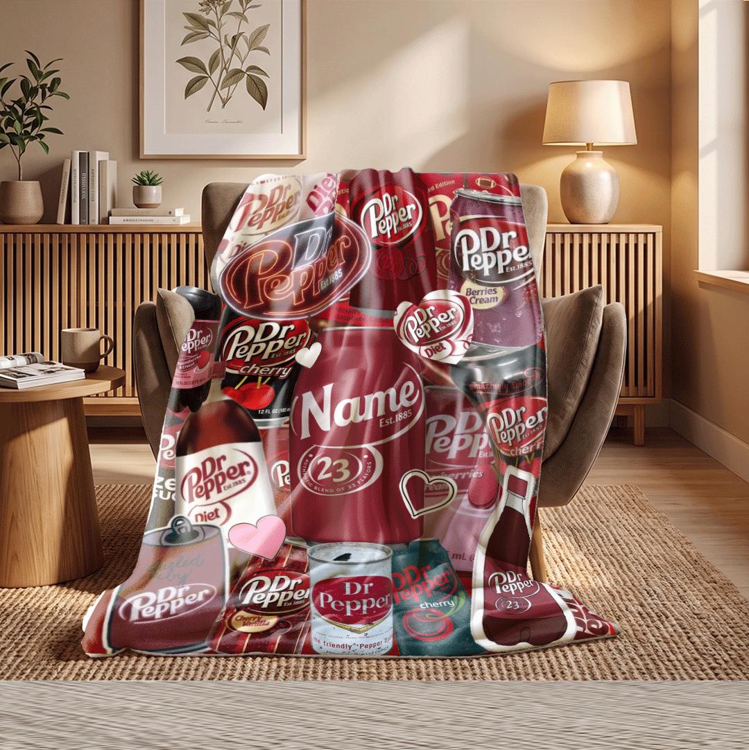 Ultimate Dr Pepper Flavor Collection Blanket Custom Name Throw Diet Cherry Vanilla Soda Art Bedding Fan Room Decor Gift