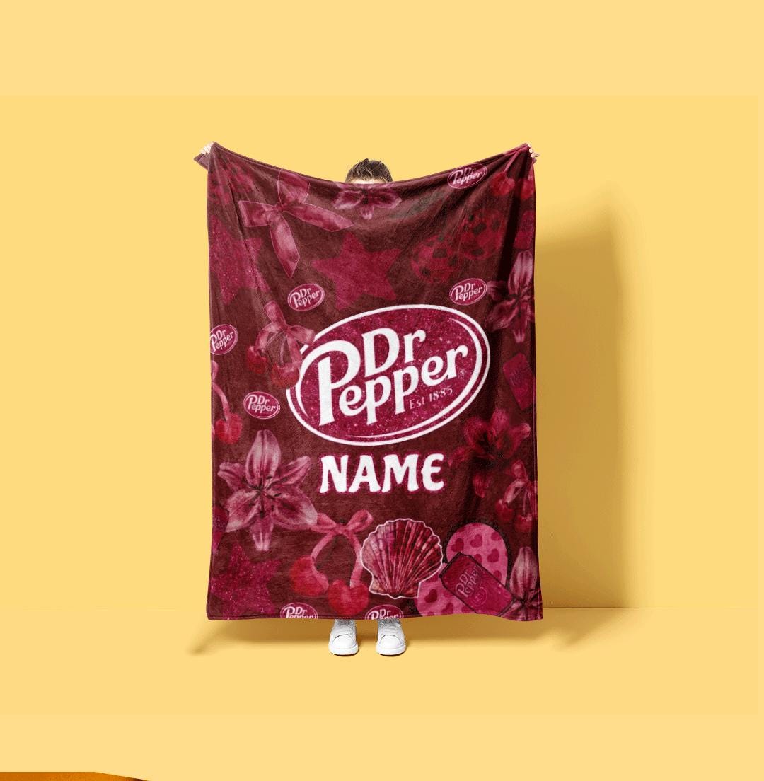 Dark Burgundy Dr Pepper Custom Blanket Glitter Logo Throw Disco Cherry Lily Aesthetic Bedding Edgy Coquette Soda Fan Gift