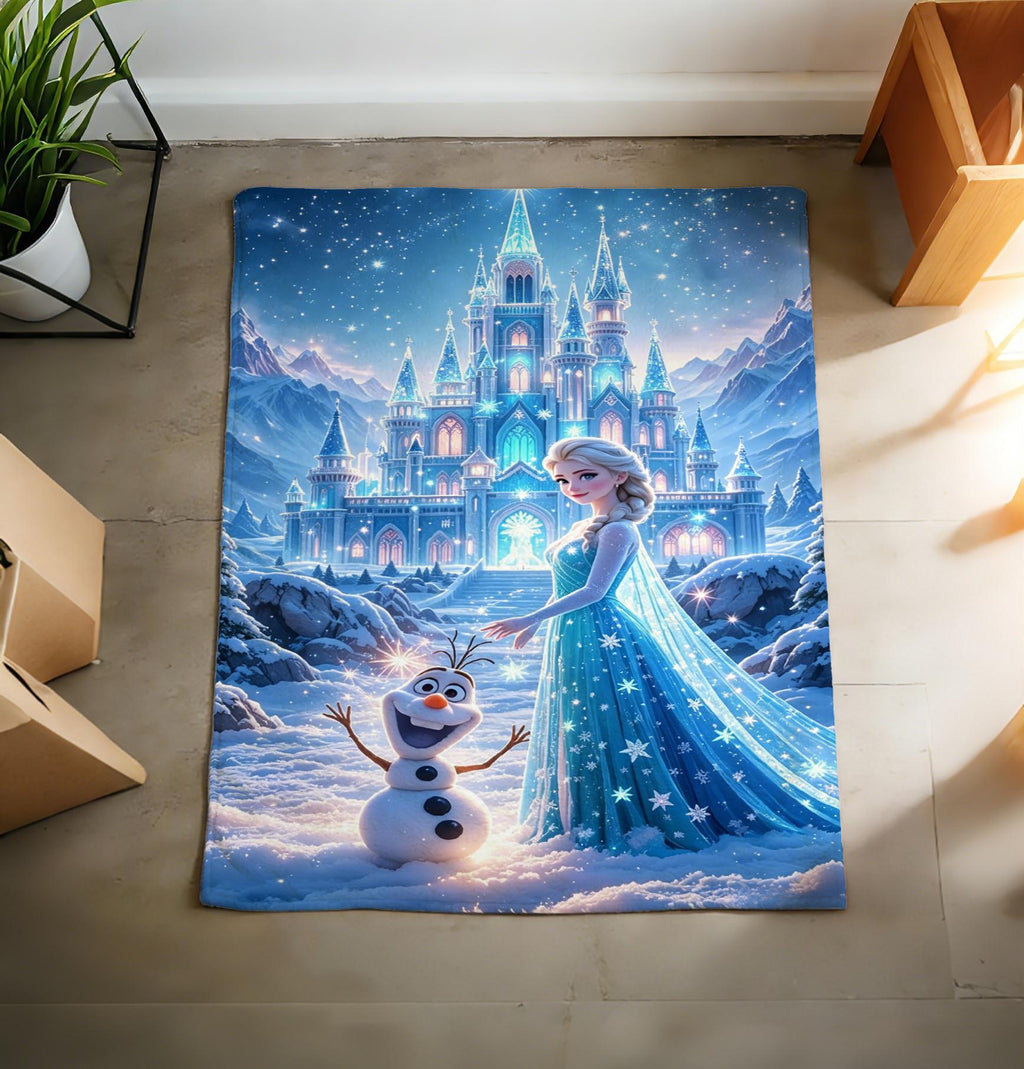 Frozen Elsa Ice Castle Collage Plush Throw Blanket, All-Season Warm Sofa Bedding