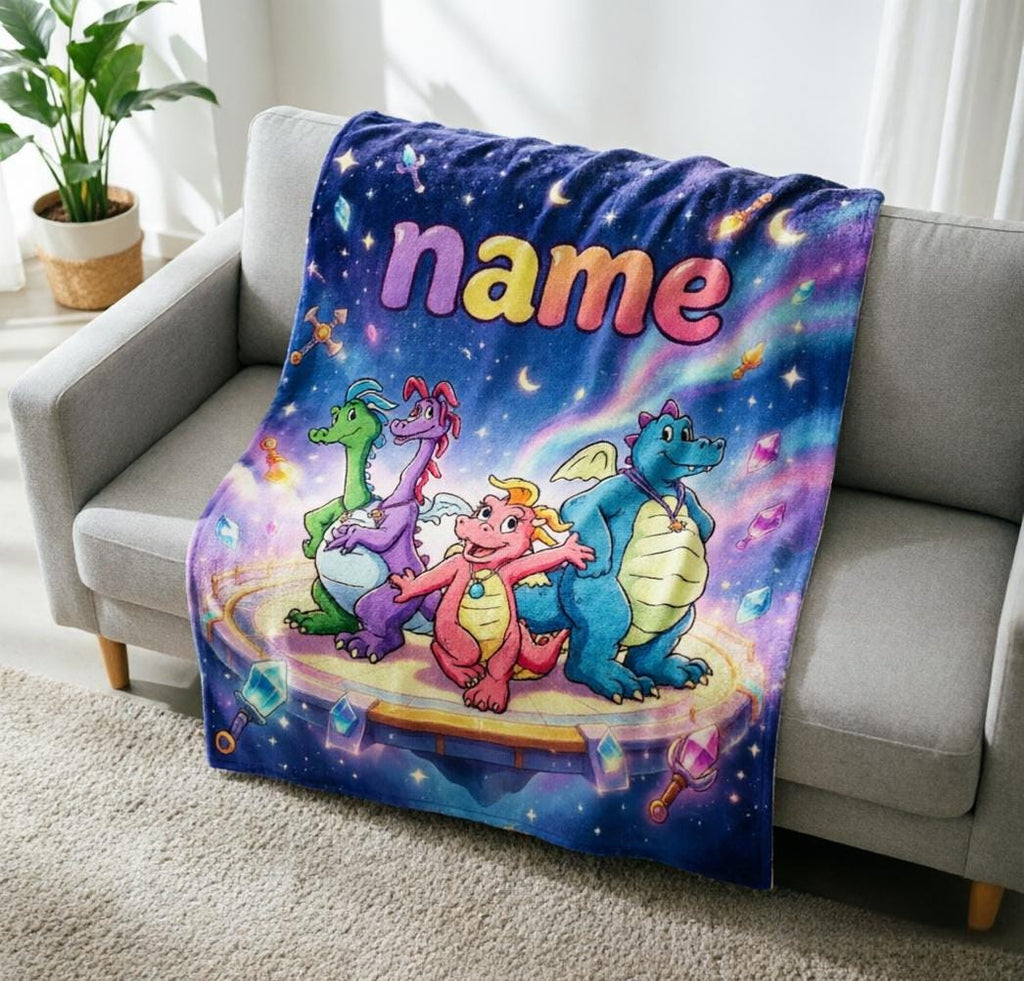 Custom‑Name Dragon Family Blanket Soft Throw, Star Crystal Art, Kids Birthday Keepsake Gift