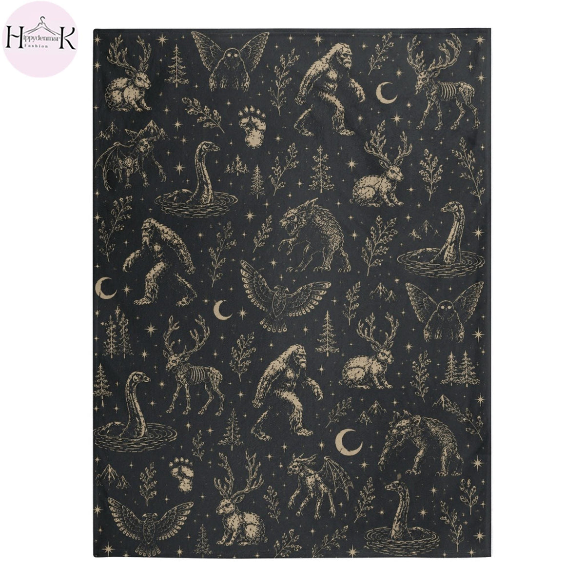 Cryptid Fleece Blanket | Bigfoot Mothman Loch Ness Throw Blanket | Dark Folklore Home Decor | Cozy Cabin Gift