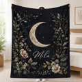Personalized Moon Name Blanket, Custom Celestial Baby Blanket, Boho Moon Nursery Blanket, Floral Moon Throw Blanket, Gothic Baby Blanket