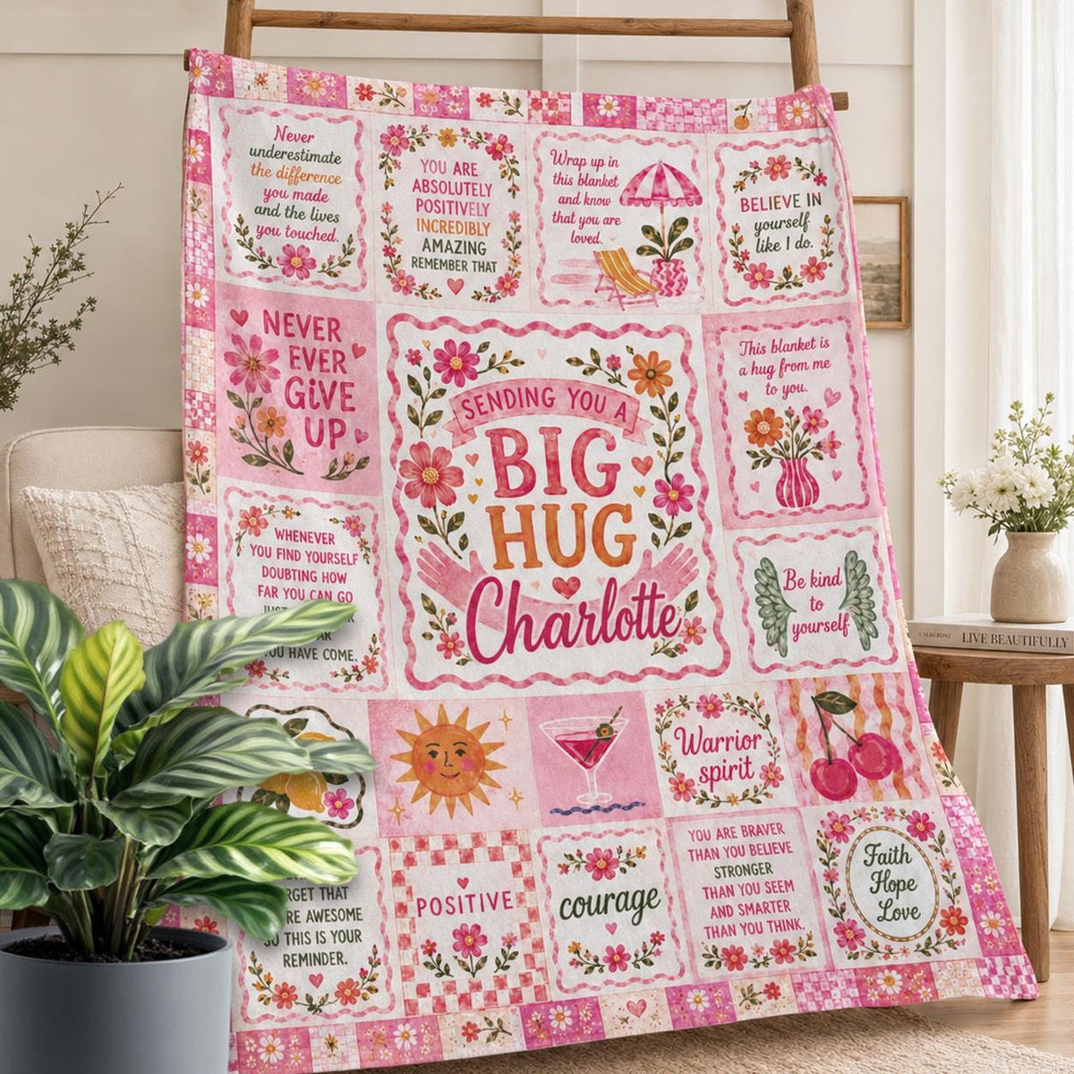 Personalized Inspirational Blanket, Thinking of You Gift, Comfort Blanket for Women, Get Well Soon Gift, Encouragement Gift, Hug Blanket