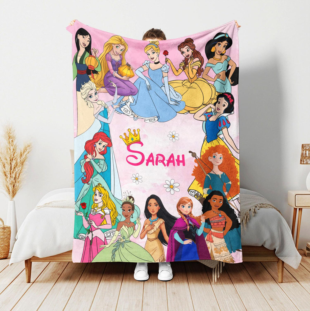Custom Name Disney Princess Blanket, Personalized Girl Fleece Throw Blanket, Disney Blanket Kids Birthday Gift, Princess Nursery Bedding