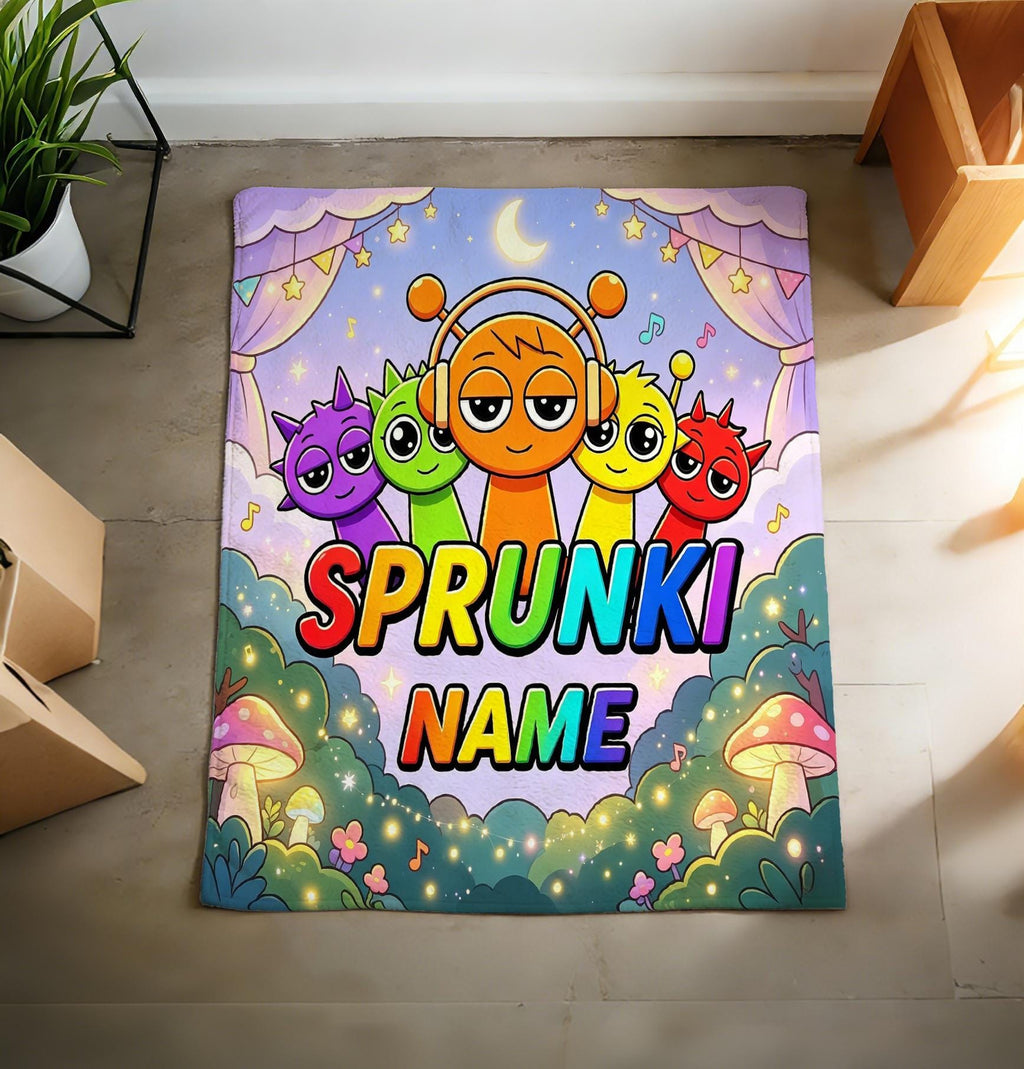 Sprunki Night Blanket Soft Throw, Custom Name Fleece, Gift For Young Game‑Obsessed Kids