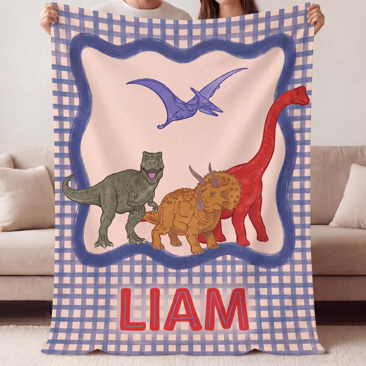 Personalized Dinosaur Blanket with Name, Custom Kids Dino Blanket, Flannel Baby Boy Dinosaur Gift, Toddler Nursery Decor, T-Rex Throw
