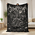 Custom Jimothy Raccoon Blanket, Gothic Black Metal Seattle Skyline Flannel Throw, Spooky Skull Graveyard Decor, Dark Aesthetic Room Gift