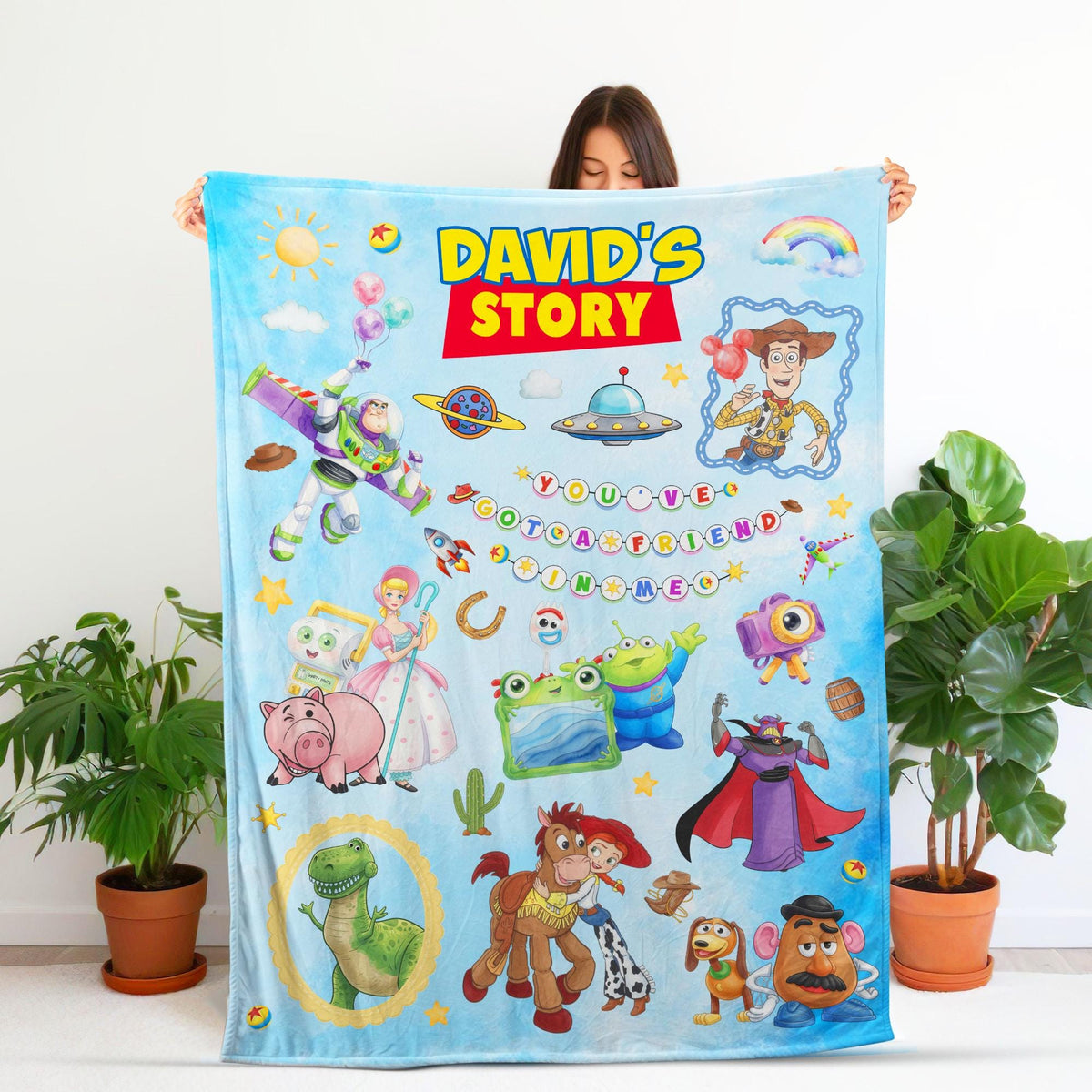 Custom Disney Toy Story Blanket Personalized Name, Buzz Lightyear Woody Kids Blanket, You've Got A Friend In Me, Baby Shower Birthday Gift