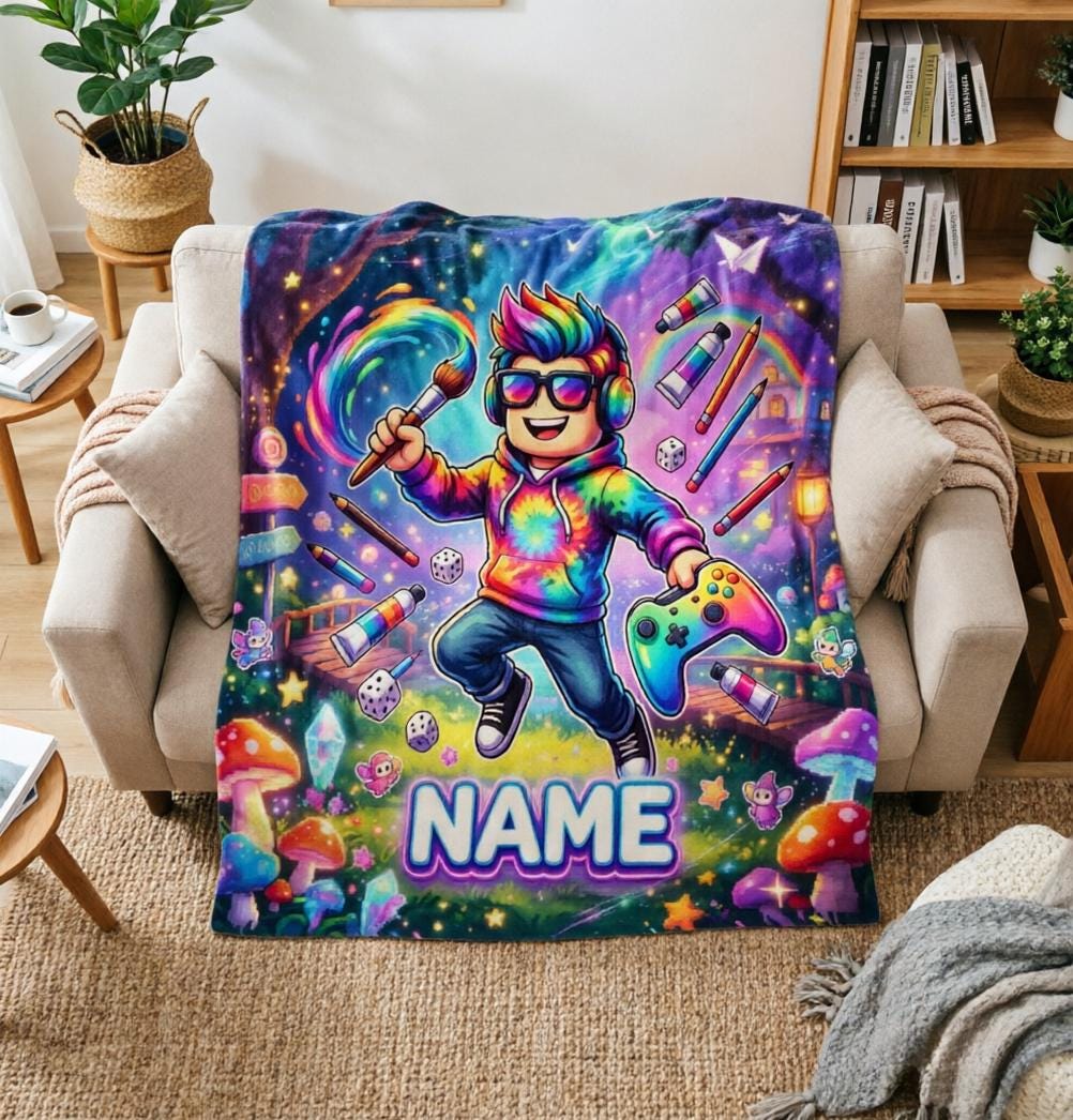 Roblox Custom Name Blanket Soft Throw, Pixel Fleece for Boys, Birthday Gift