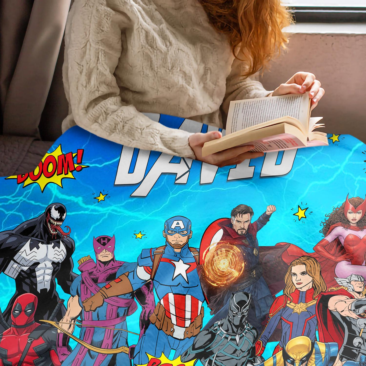 Custom Superhero Blanket, Personalized Comic Book Blanket, Avengers Fan Gift,Kids Birthday Gift,Marvel Avengers Bedroom Decor,Spiderman Hulk