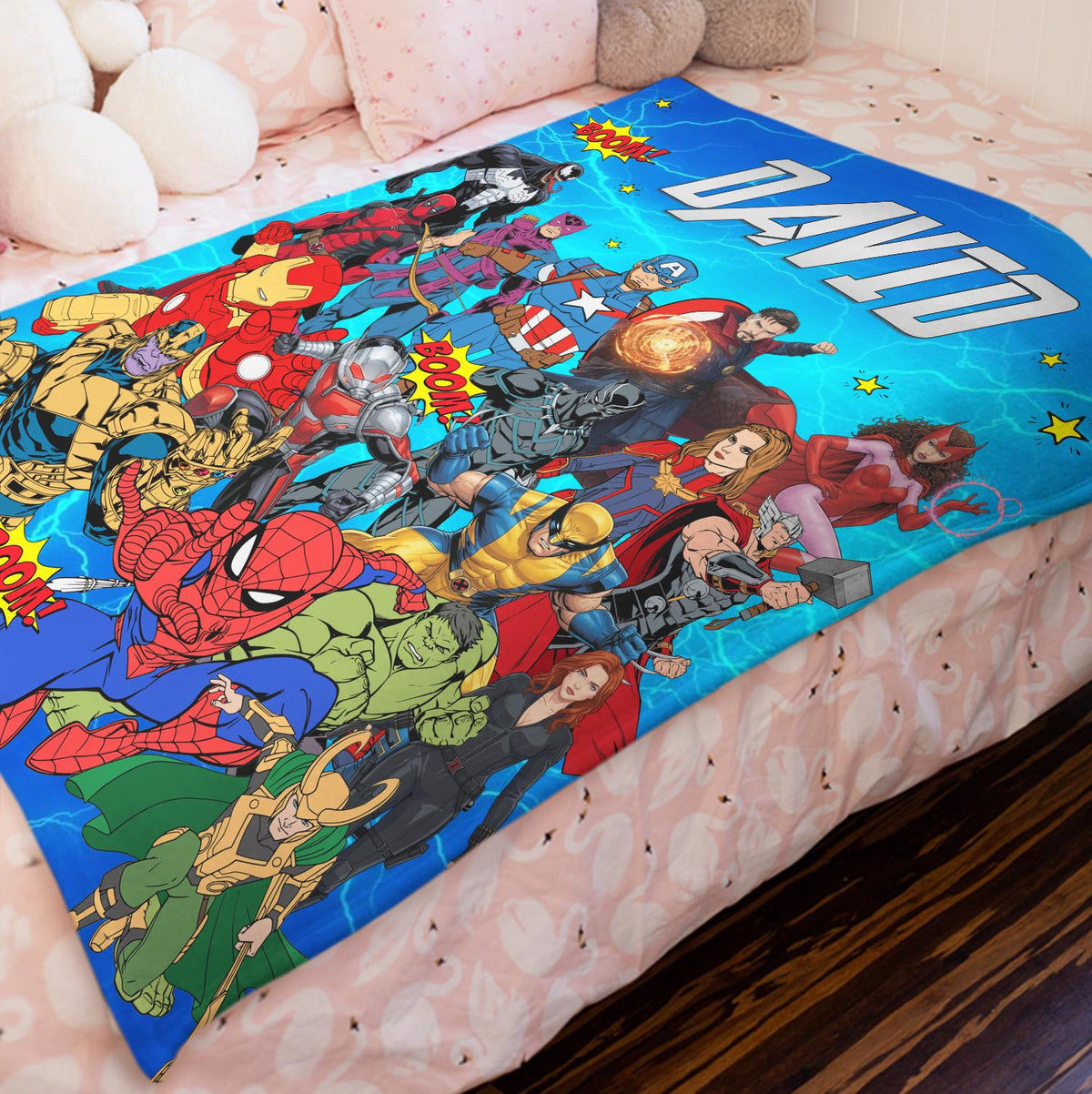Custom Superhero Blanket, Personalized Comic Book Blanket, Avengers Fan Gift,Kids Birthday Gift,Marvel Avengers Bedroom Decor,Spiderman Hulk