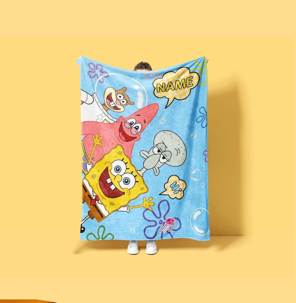 Cheerful Underwater Friends SpongeBob SquarePants Custom Blanket Sandy Patrick Squidward Throw Kids Room Cartoon Bedding