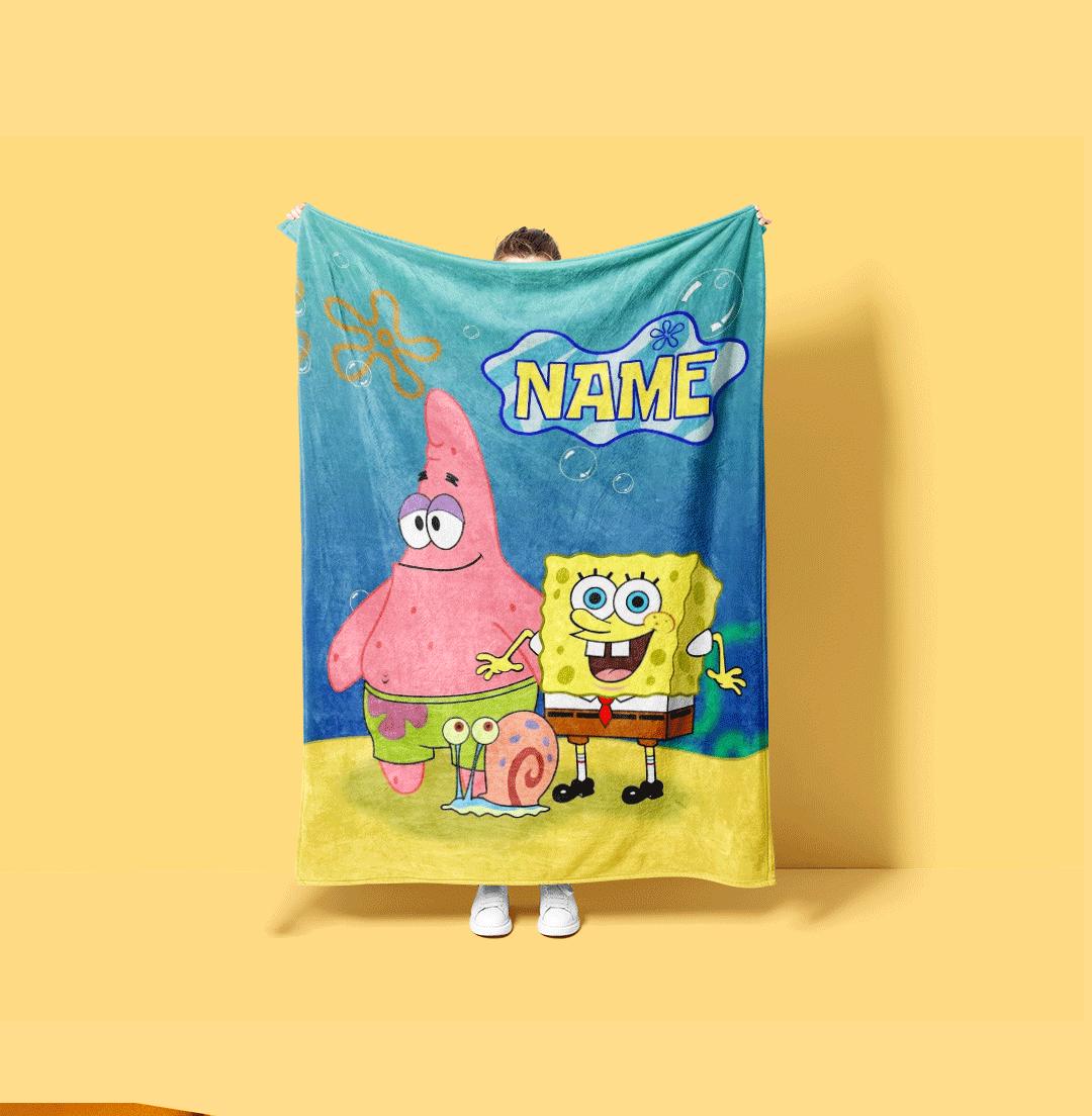 Classic Ocean Pals Patrick Star SpongeBob Custom Name Throw Gary The Snail Blanket Underwater Best Friends Fun Kids Bedding