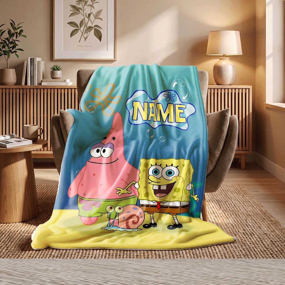 Classic Ocean Pals Patrick Star SpongeBob Custom Name Throw Gary The Snail Blanket Underwater Best Friends Fun Kids Bedding