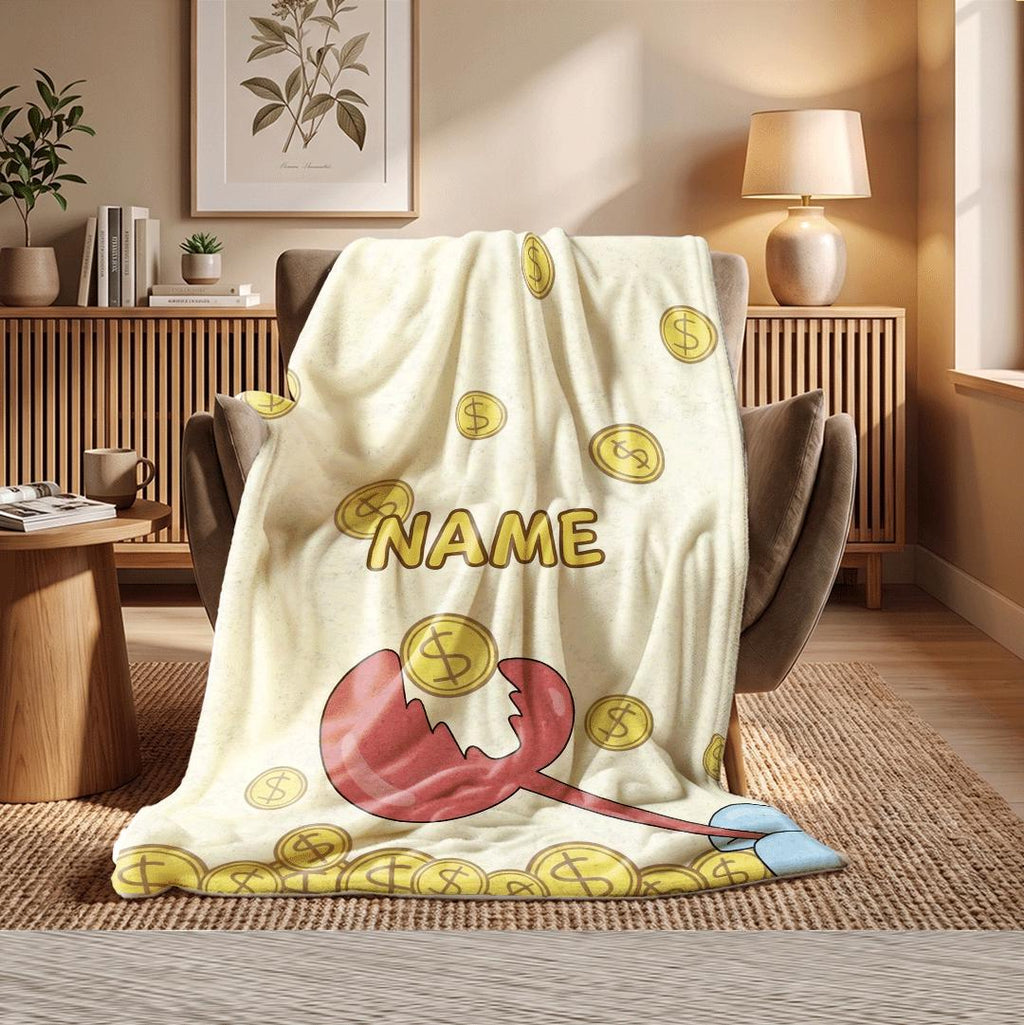 Funny Mr Krabs Money Custom Blanket Gold Coin Falling Art Quirky Meme Throw Lucky Wealth Bedding Unique Cartoon Fan Decor