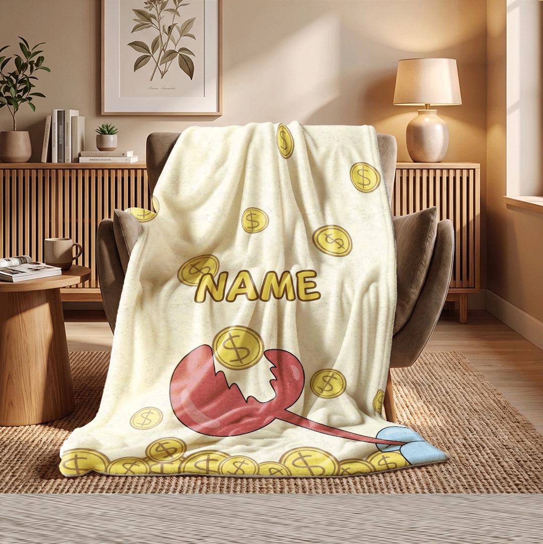 Funny Mr Krabs Money Custom Blanket Gold Coin Falling Art Quirky Meme Throw Lucky Wealth Bedding Unique Cartoon Fan Decor