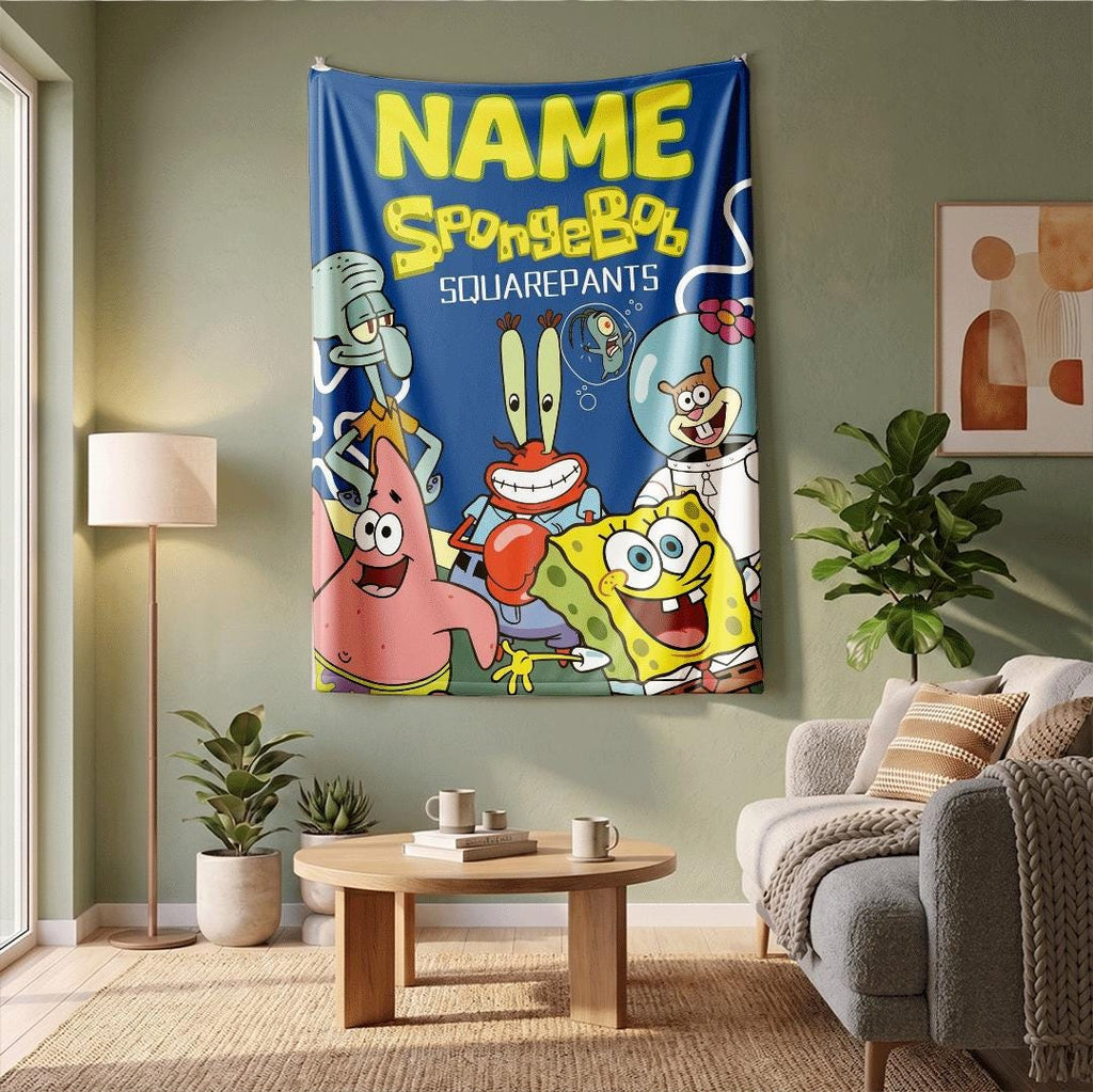Ultimate Bikini Bottom Crew SpongeBob SquarePants Personalized Name Poster Blanket Plankton Sandy Custom Throw Fan Gift